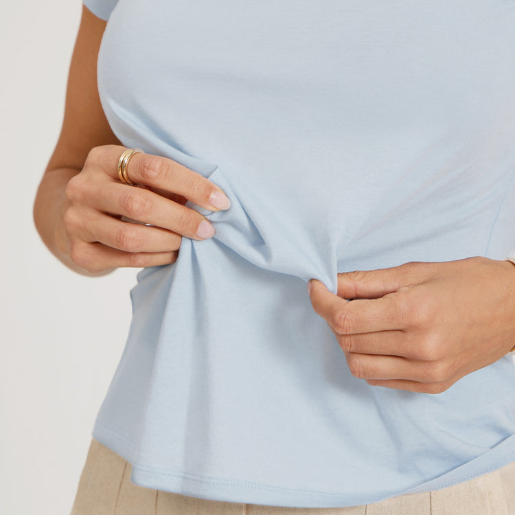 Women wearing Ice Blue Fitted Crew Marcy Tee