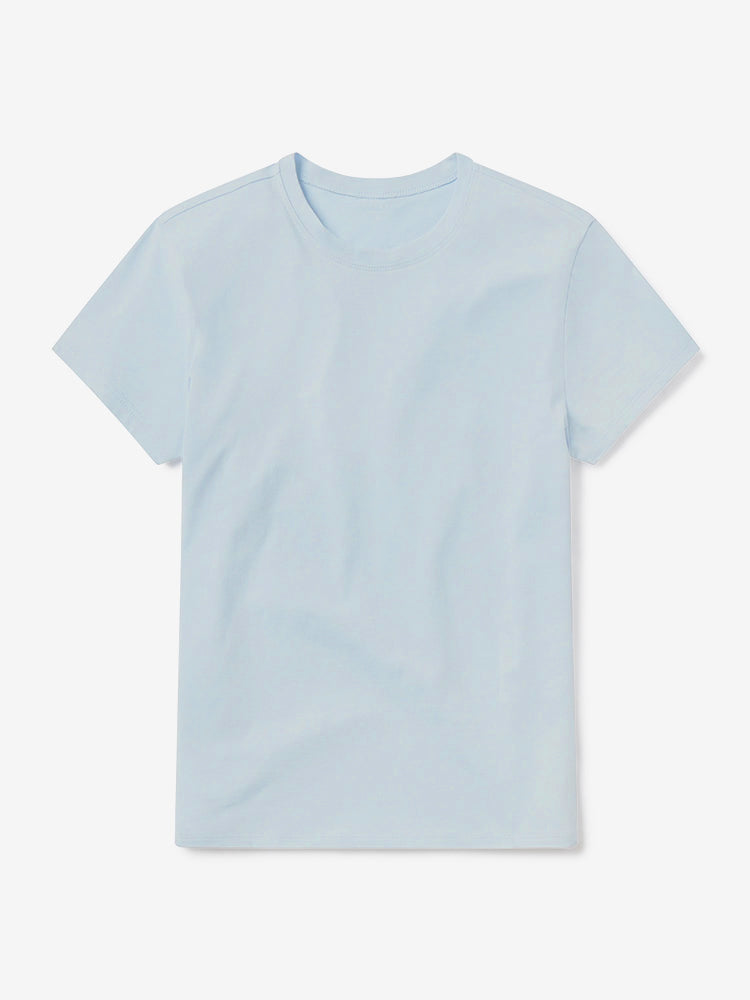 Women wearing Ice Blue Fitted Crew Marcy Tee