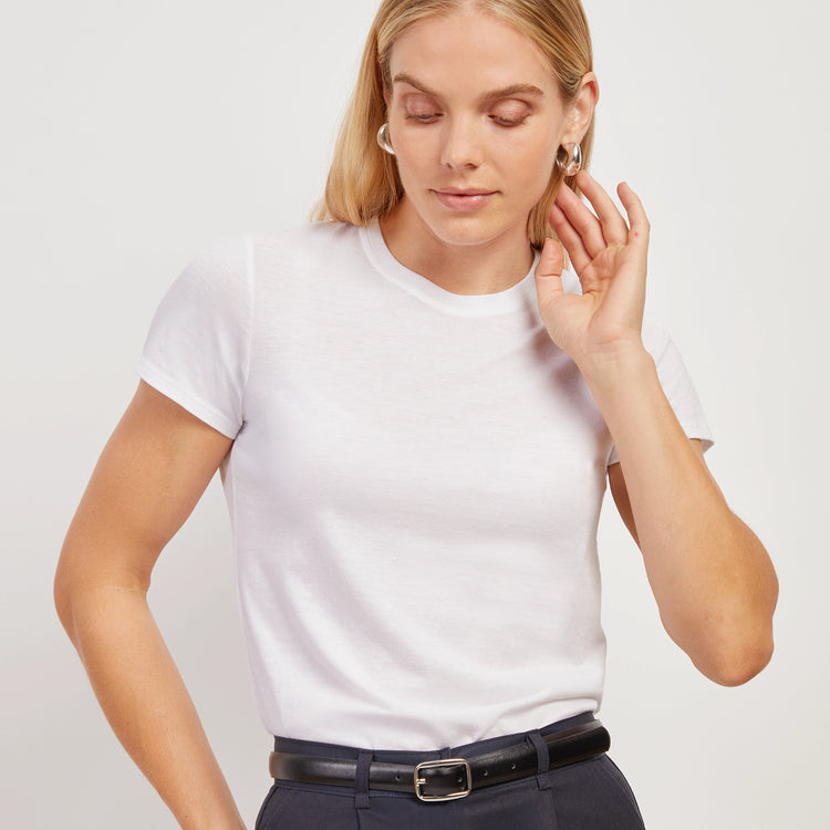 Women wearing Blanco Fitted Crew Marcy Tee