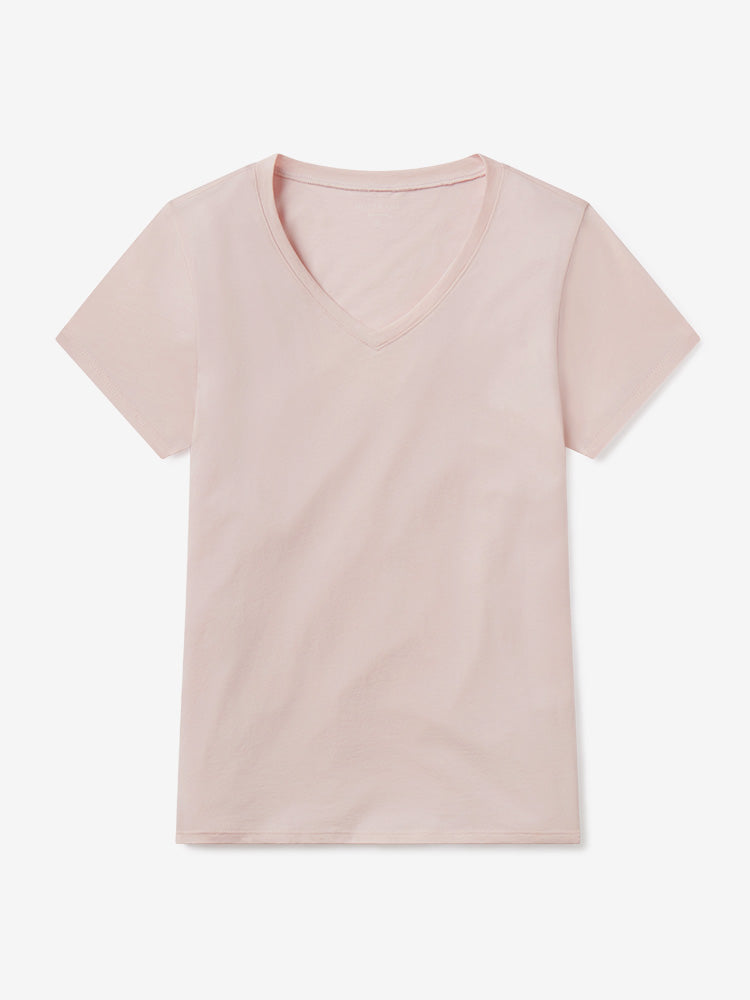 Women wearing Champagne Fitted V-Neck Marcy Tee