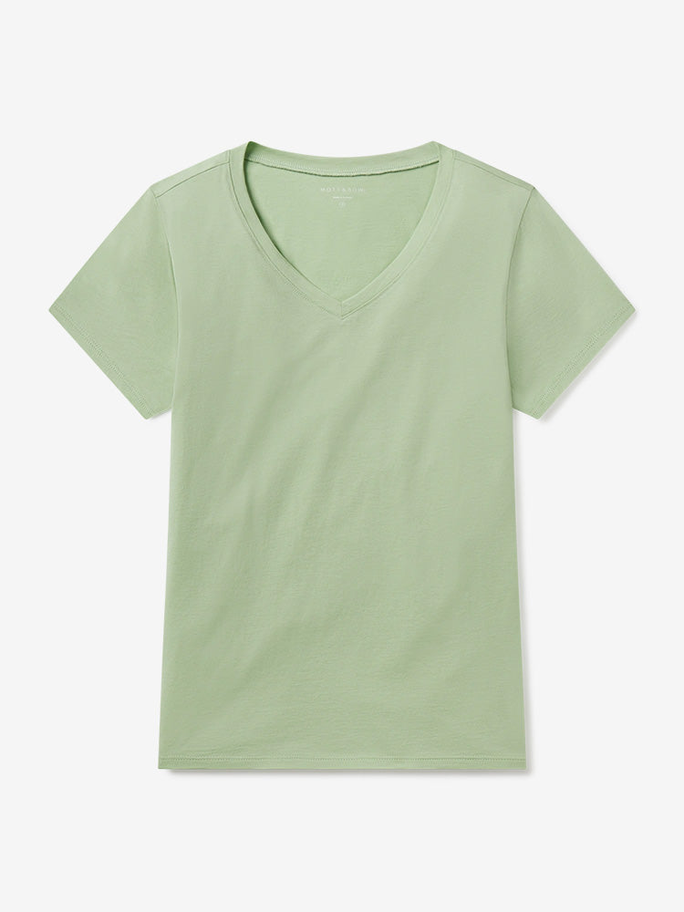 Women wearing Pistachio Fitted V-Neck Marcy Tee