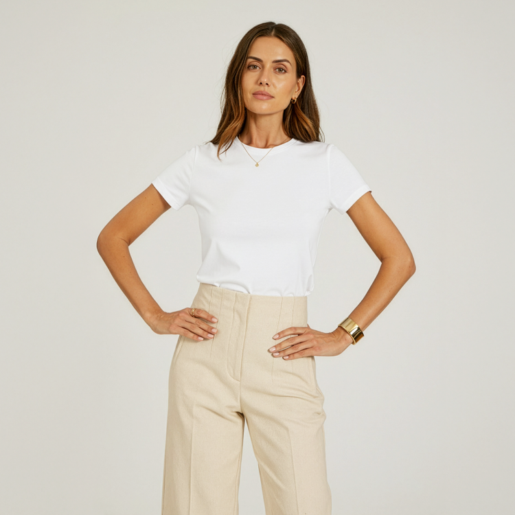 Women wearing Blanco Fitted Crew Marcy Tee