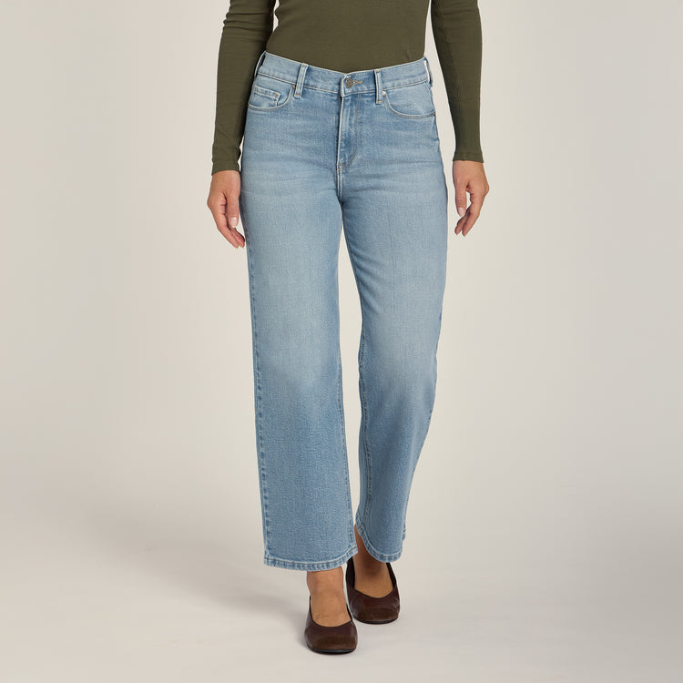 Women wearing Light Blue High Rise Cropped Straight Leg Hubert