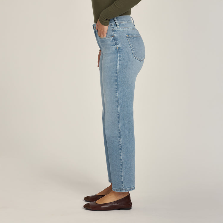 Women wearing Light Blue High Rise Cropped Straight Leg Hubert