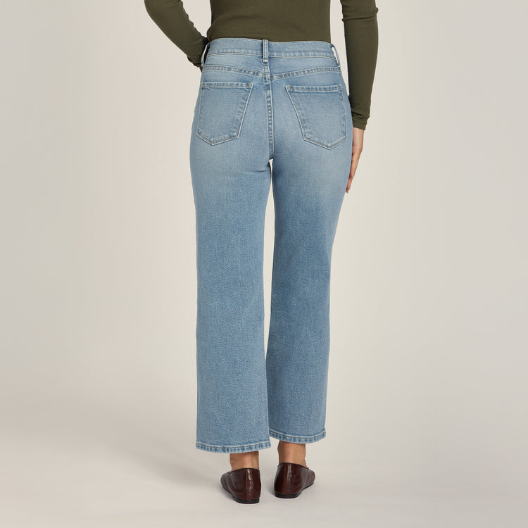 Women wearing Light Blue High Rise Cropped Straight Leg Hubert