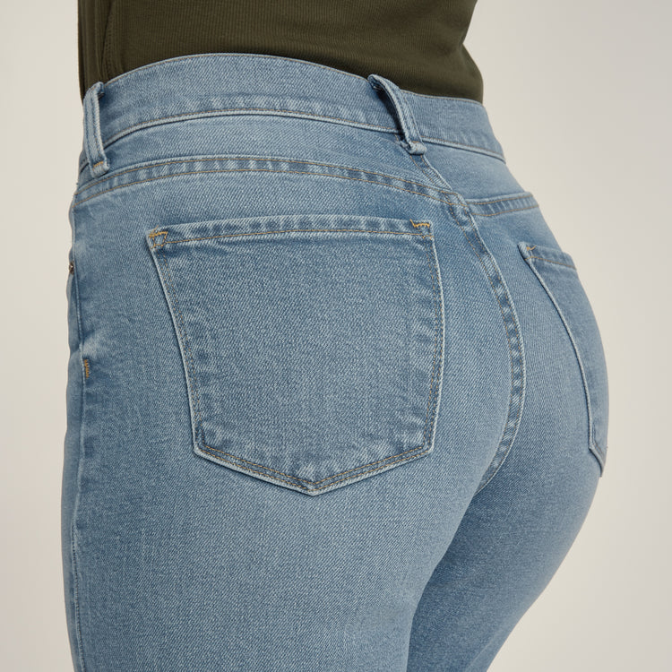 Women wearing Light Blue High Rise Cropped Straight Leg Hubert