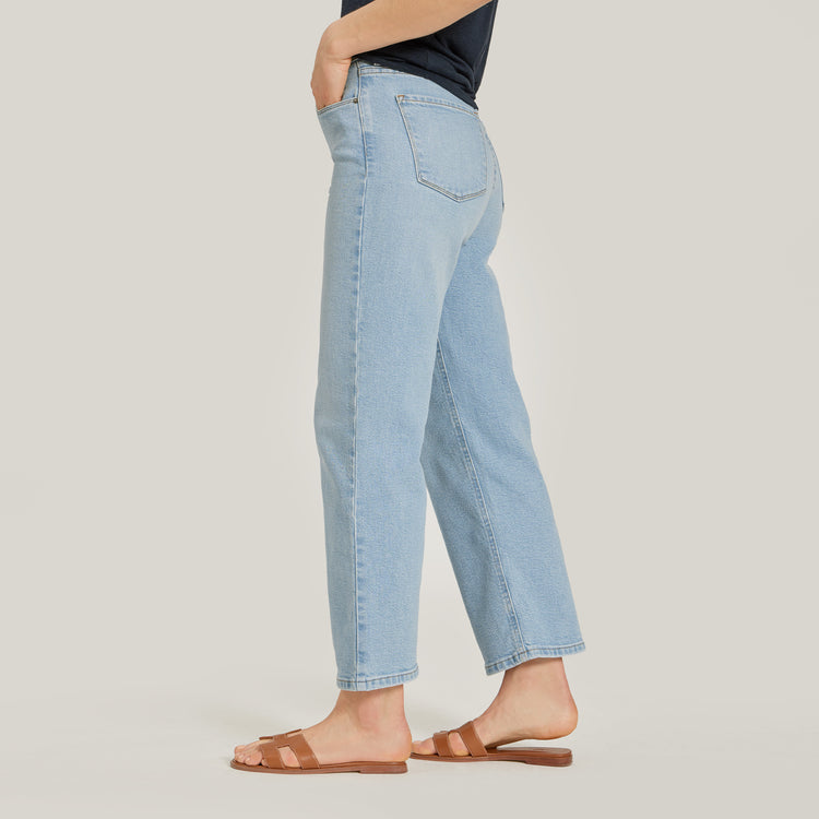 Women wearing Washed Out Blue High Rise Cropped Straight Leg Hubert