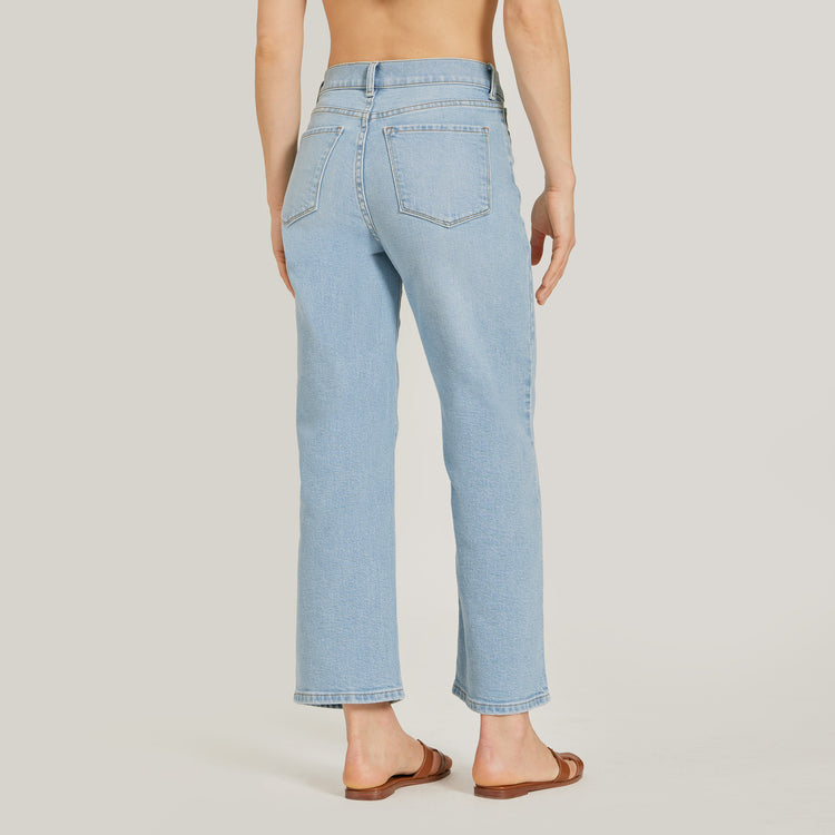 Women wearing Washed Out Blue High Rise Cropped Straight Leg Hubert