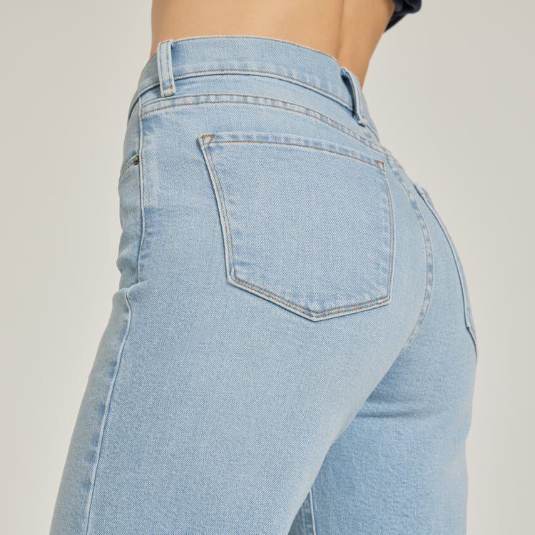 Women wearing Washed Out Blue High Rise Cropped Straight Leg Hubert