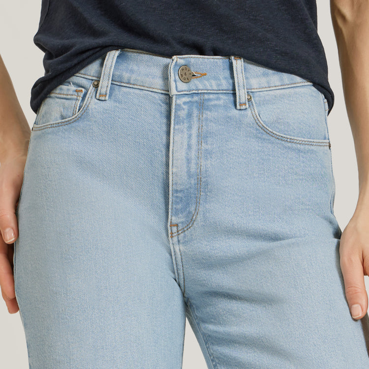 Women wearing Washed Out Blue High Rise Cropped Straight Leg Hubert
