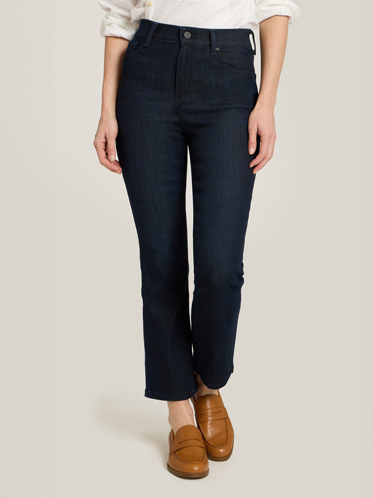Women wearing Medium/Dark Blue High Rise Miniboot Ankle Jane Jeans