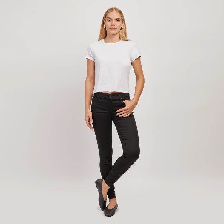 Women wearing Black High Rise Skinny Bond Jeans