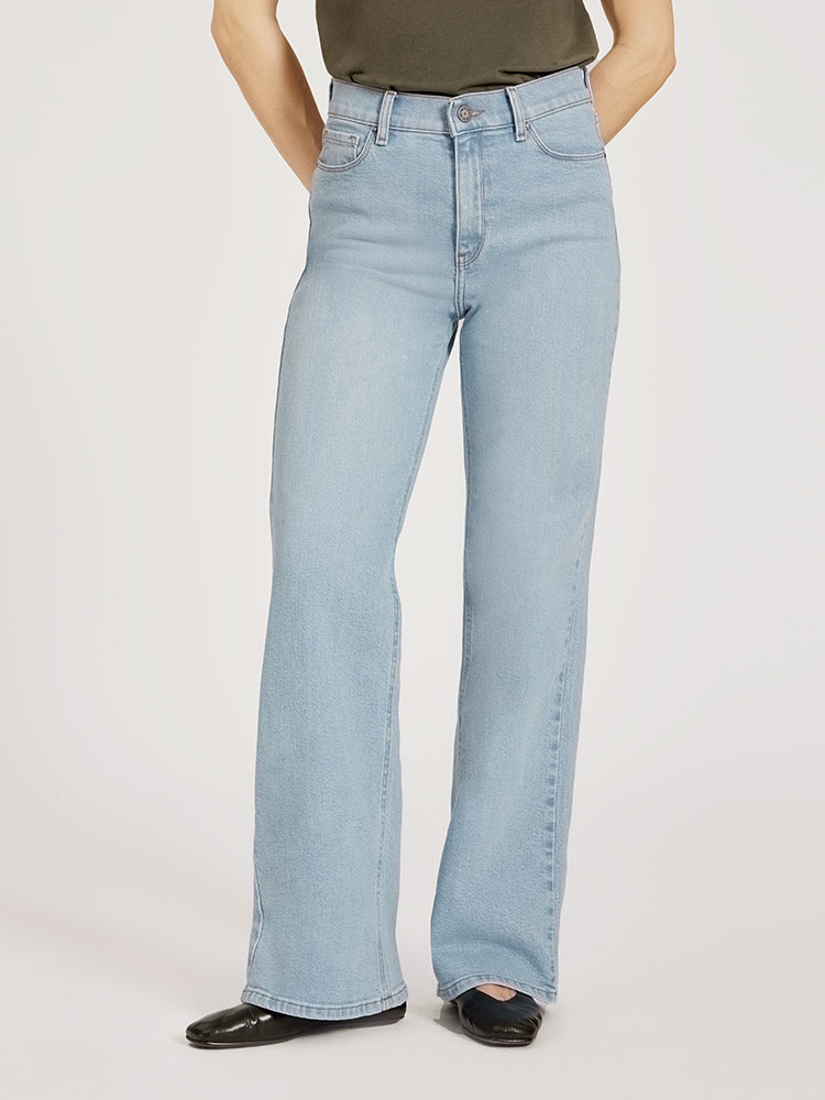 Women wearing Washed Out Blue High Rise Wide Leg Hubert