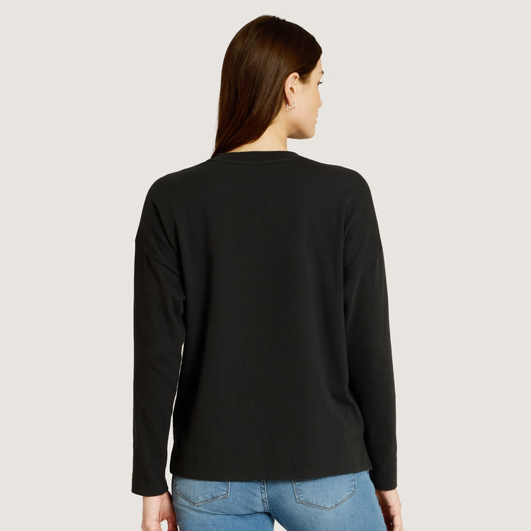 Women wearing Vintage Black Cotton Jersey Oversized Long Sleeve Tee