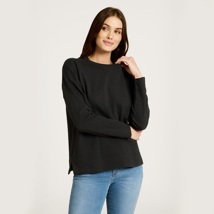 Women wearing Vintage Black Cotton Jersey Oversized Long Sleeve Tee