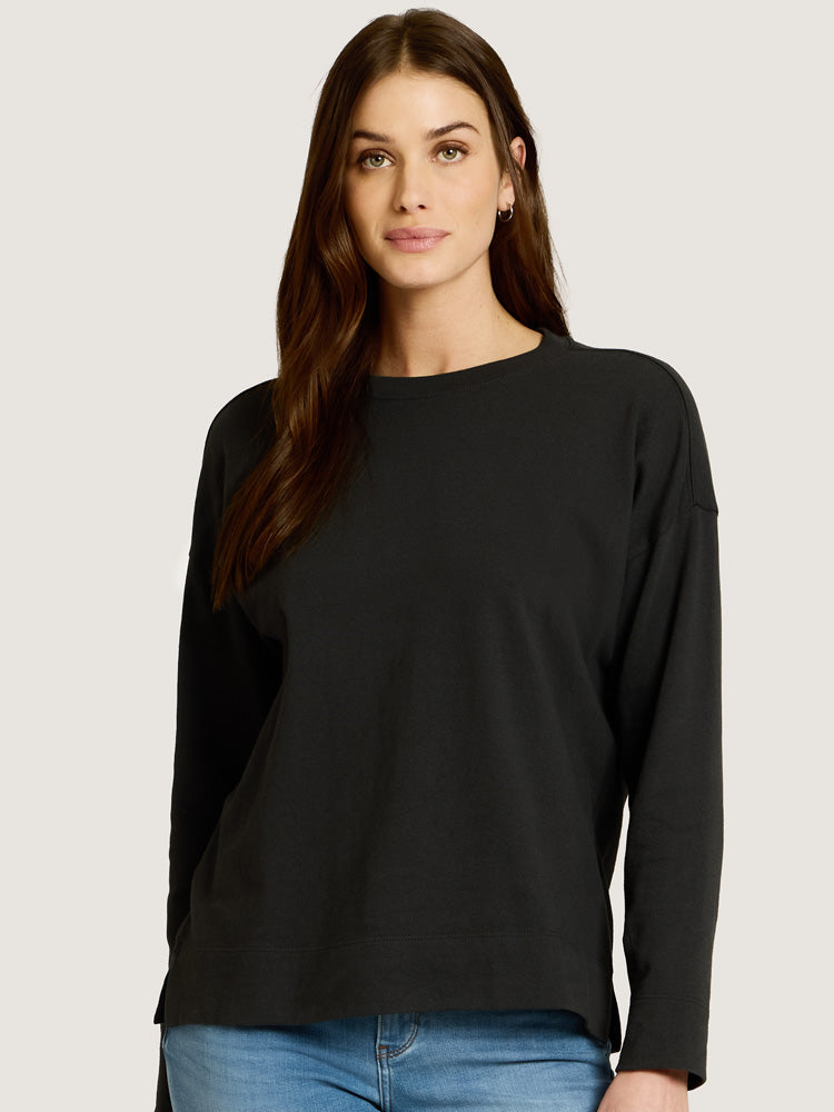 Women wearing Vintage Black Cotton Jersey Oversized Long Sleeve Tee