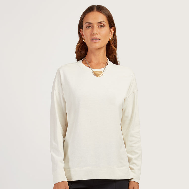 Women wearing Vintage White Cotton Jersey Oversized Long Sleeve Tee