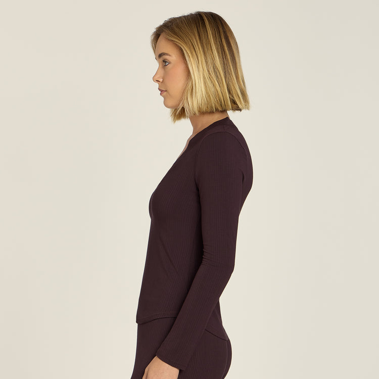 Women wearing Espresso Lounge Long Sleeve Henley