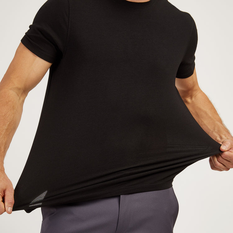 Men wearing Black Luxe Stretch Tee