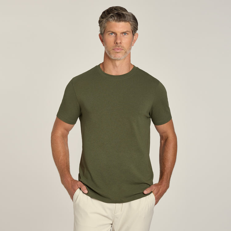 Men wearing Dark Olive Luxe Stretch Tee