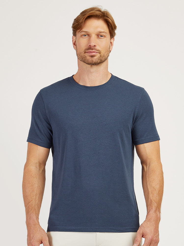 Men wearing Graphite Blue Luxe Stretch Tee