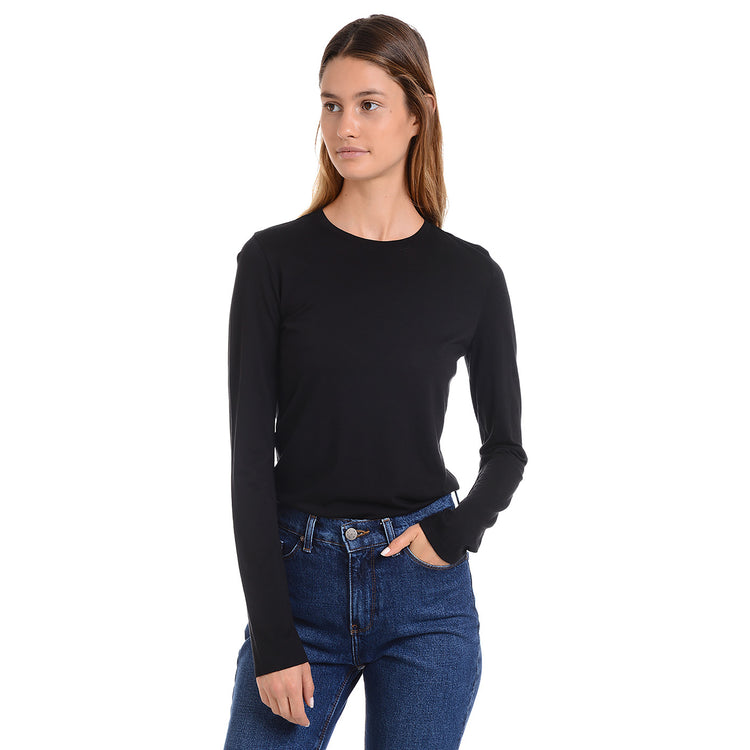 Women wearing White/Black/Black Long Sleeve Crew Tee Marcy 3-Pack