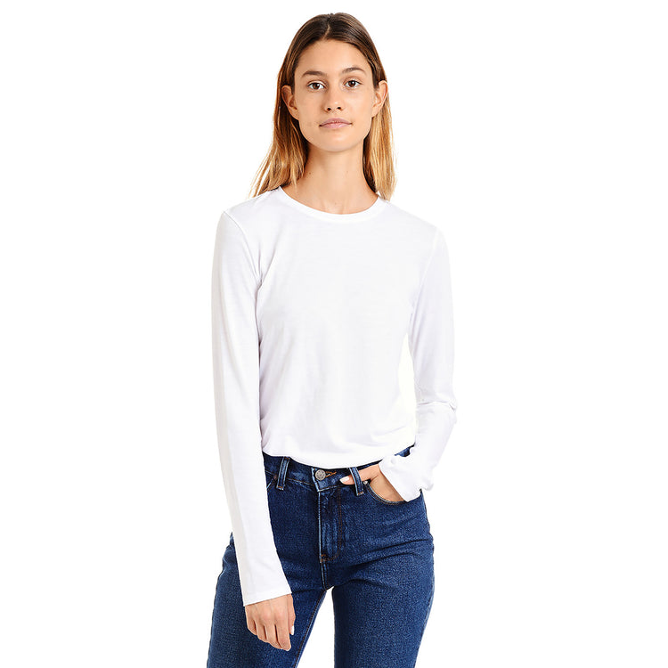 Women wearing White/Black/Black Long Sleeve Crew Tee Marcy 3-Pack