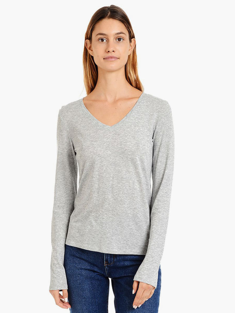 Women wearing Noir Long Sleeve V-Neck Marcy