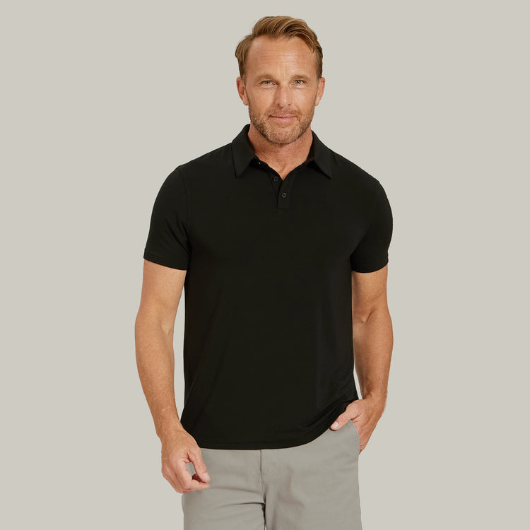 Men wearing Black Luxe Performance Polo