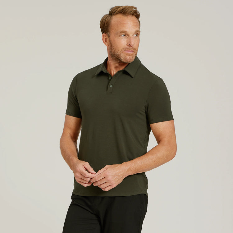 Men wearing Forest Green Luxe Performance Polo
