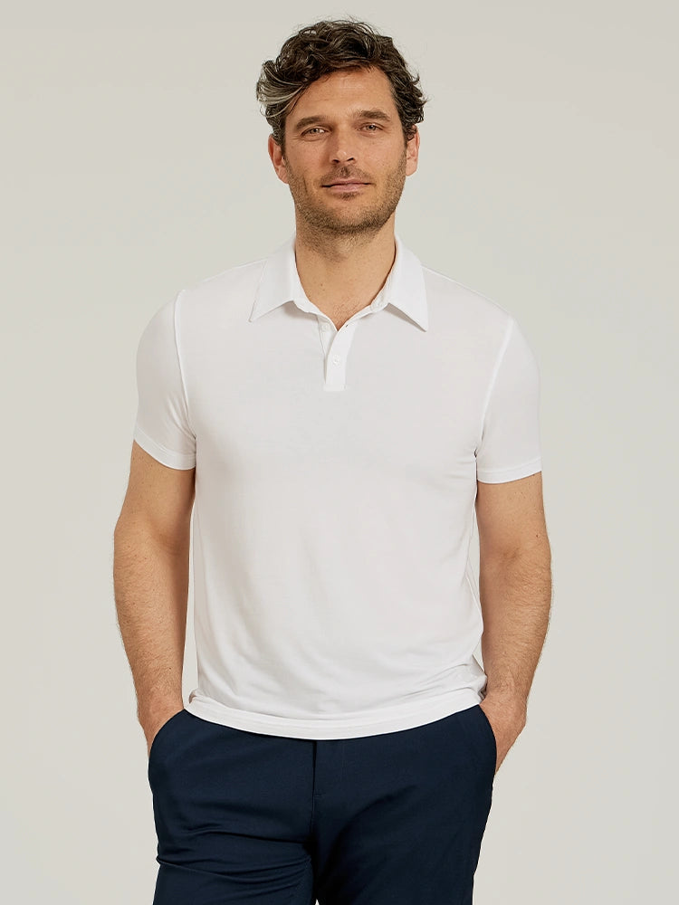 Men wearing White Luxe Performance Polo