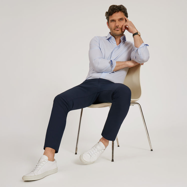 Men wearing Navy 5 Pocket Travel Pants