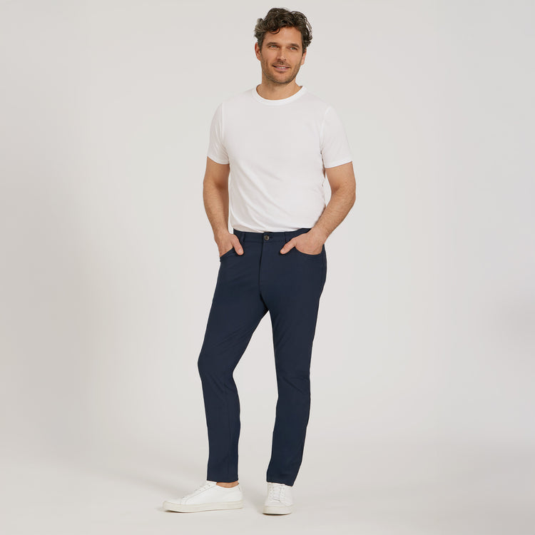 Men wearing Navy 5 Pocket Travel Pants