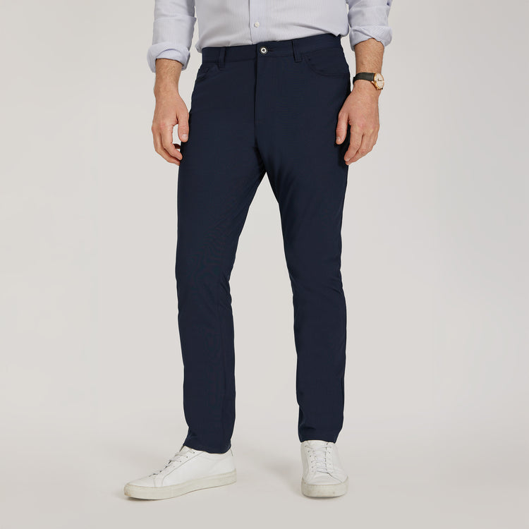 Men wearing Navy 5 Pocket Travel Pants