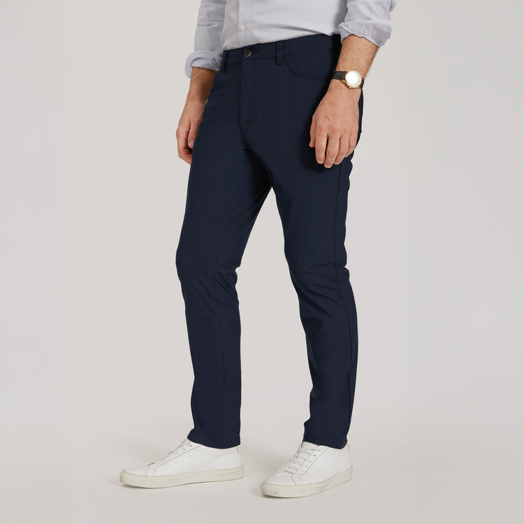 Men wearing Navy 5 Pocket Travel Pants