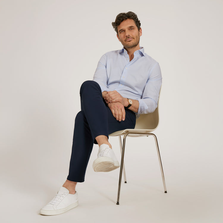 Men wearing Navy 5 Pocket Travel Pants