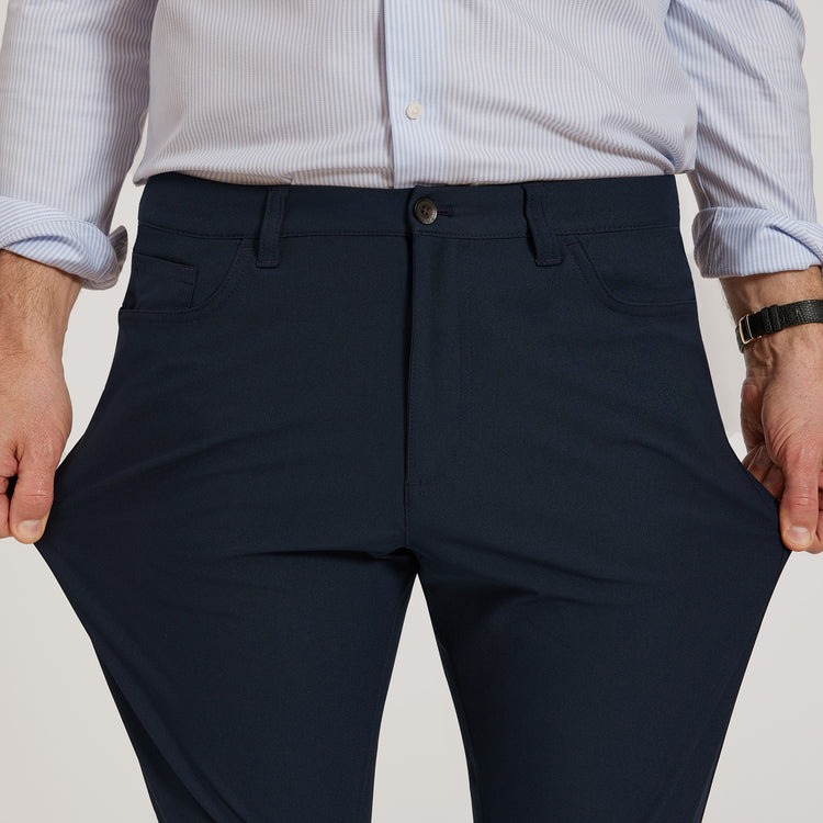 Men wearing Navy 5 Pocket Travel Pants