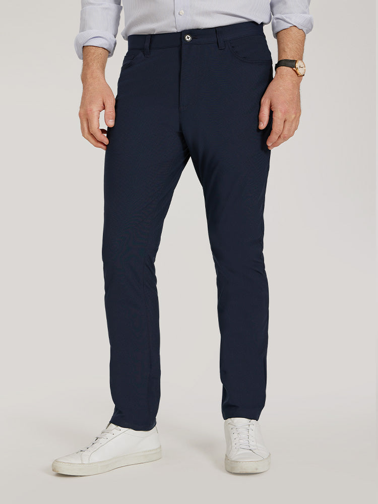 Men wearing Navy 5 Pocket Travel Pants