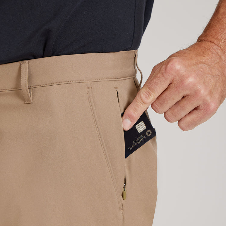 Men wearing Khaki Tech Shorts