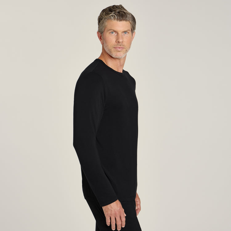 Men wearing Black Pajama Long Sleeve Crew Neck