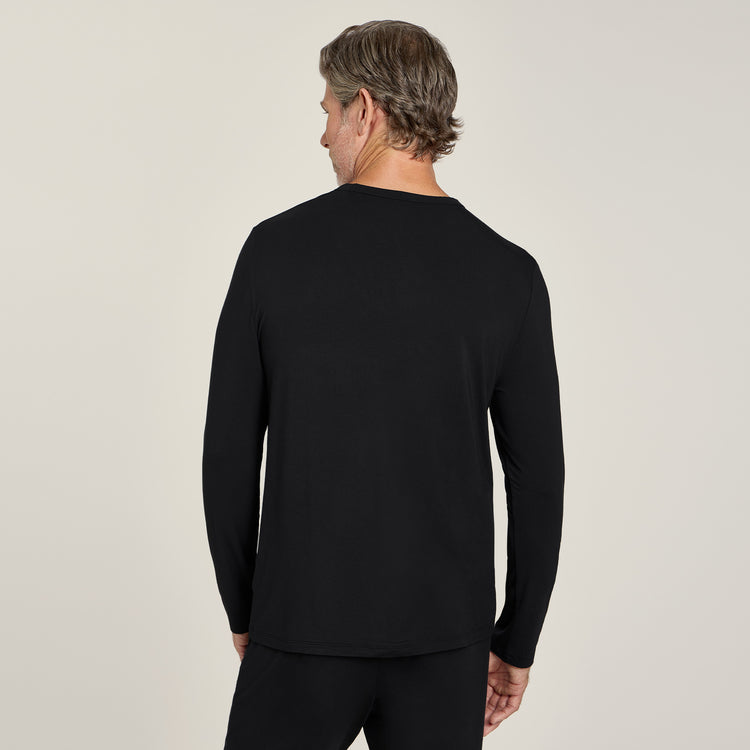 Men wearing Black Pajama Long Sleeve Crew Neck
