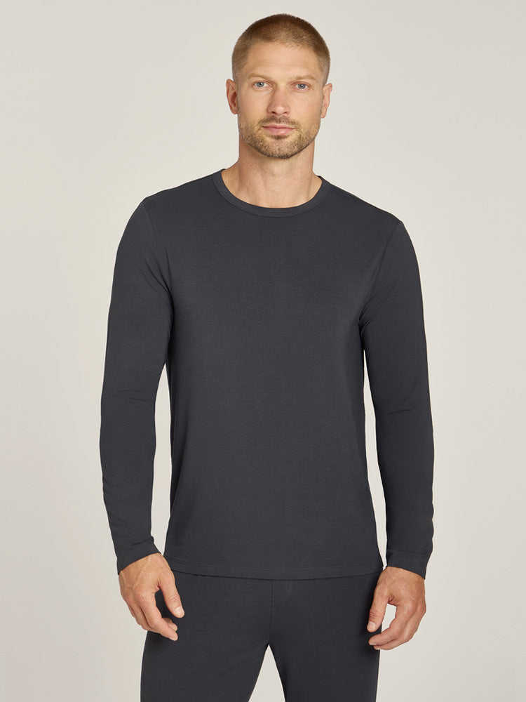 Men wearing Dark Gray Pajama Long Sleeve Crew Neck
