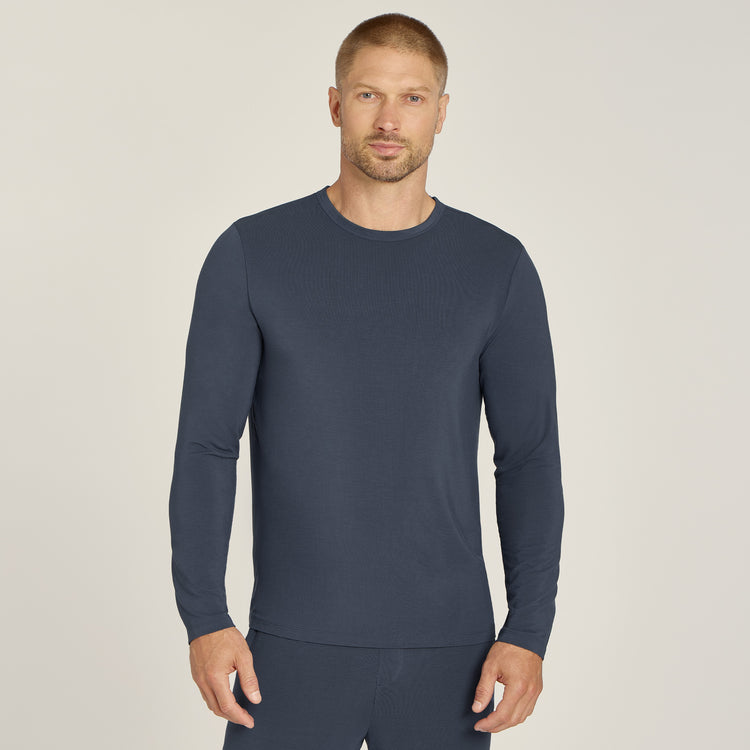 Men wearing Graphite Blue Pajama Long Sleeve Crew Neck