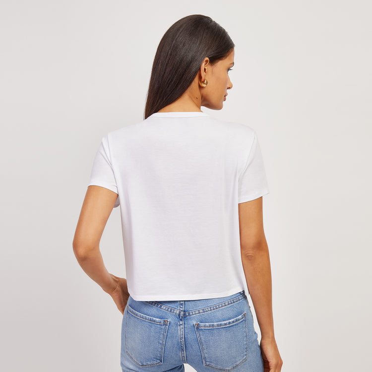 Women wearing White Everyday Cotton One Pocket Crew Tee
