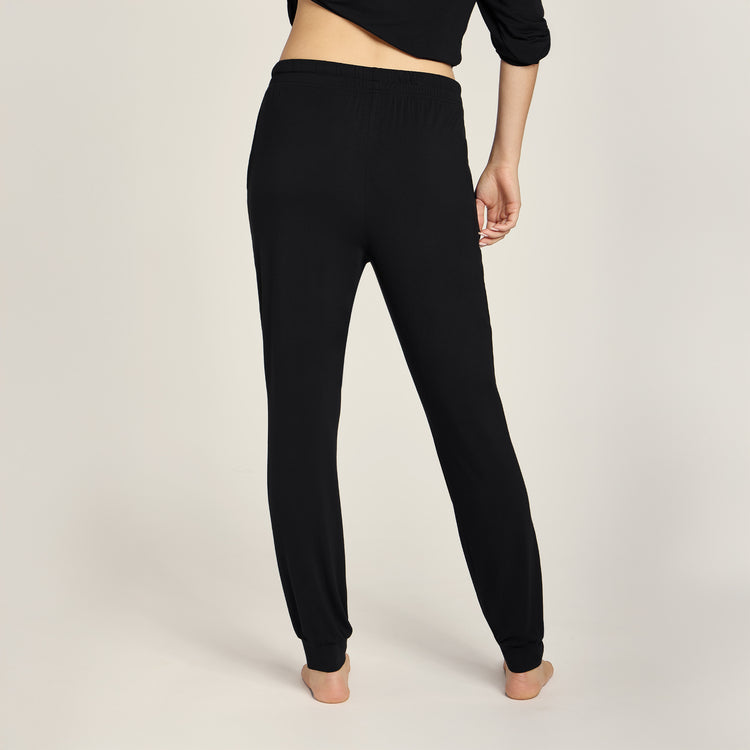 Women wearing Black Pajama Pants
