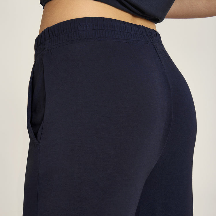 Women wearing Navy Pajama Pants