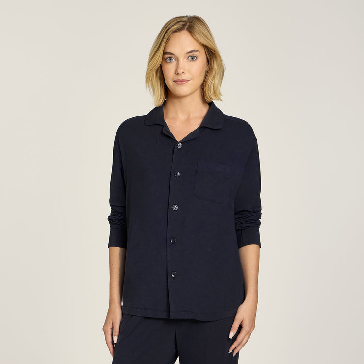 Women wearing Navy Pajama Shirt