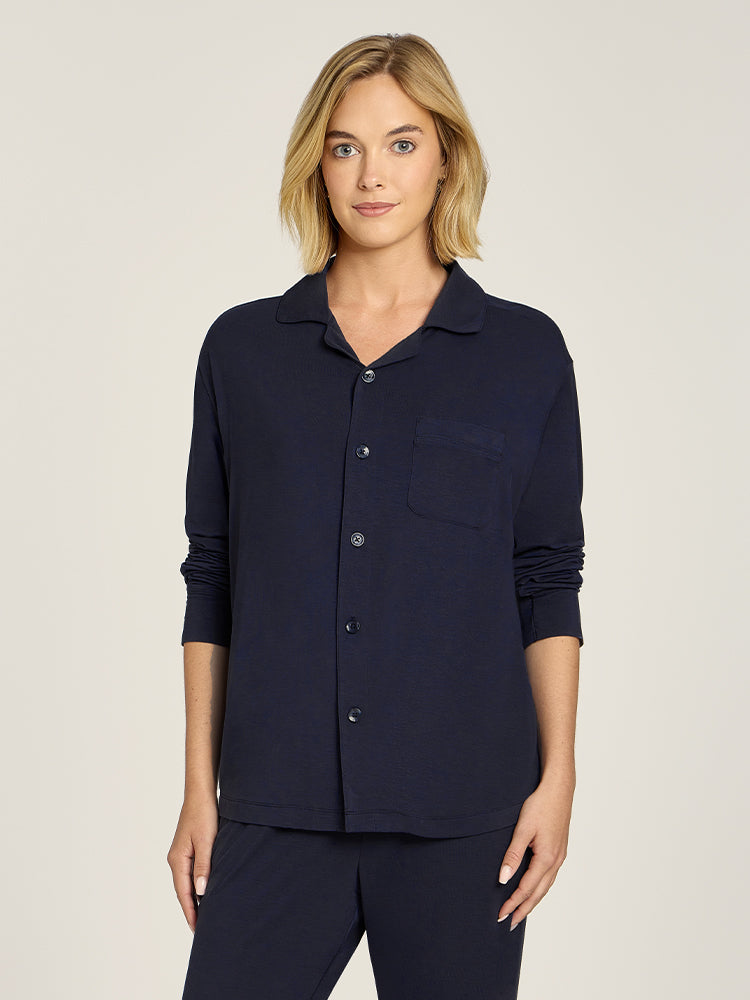 Women wearing Navy Pajama Shirt