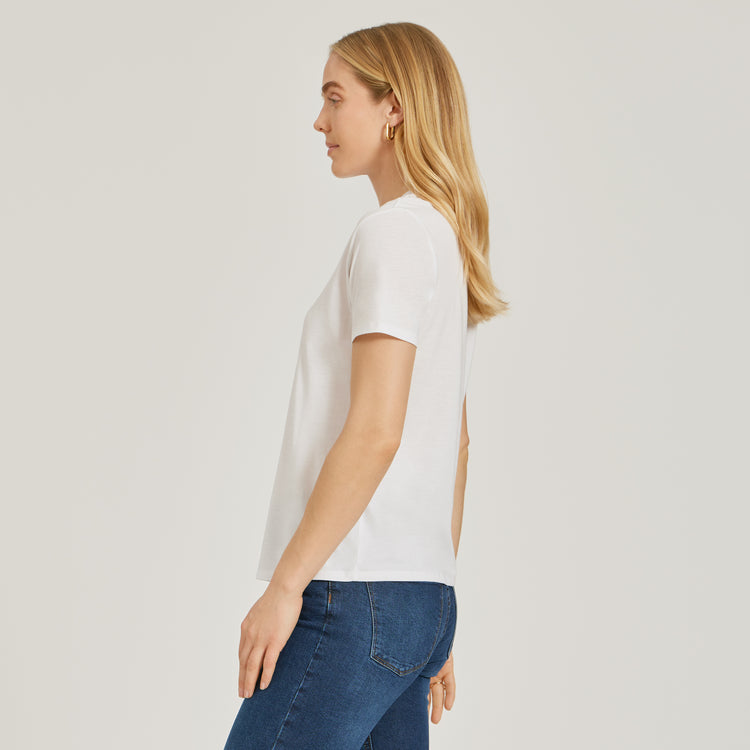 Women wearing Blanco Relaxed Crew Marcy Tee
