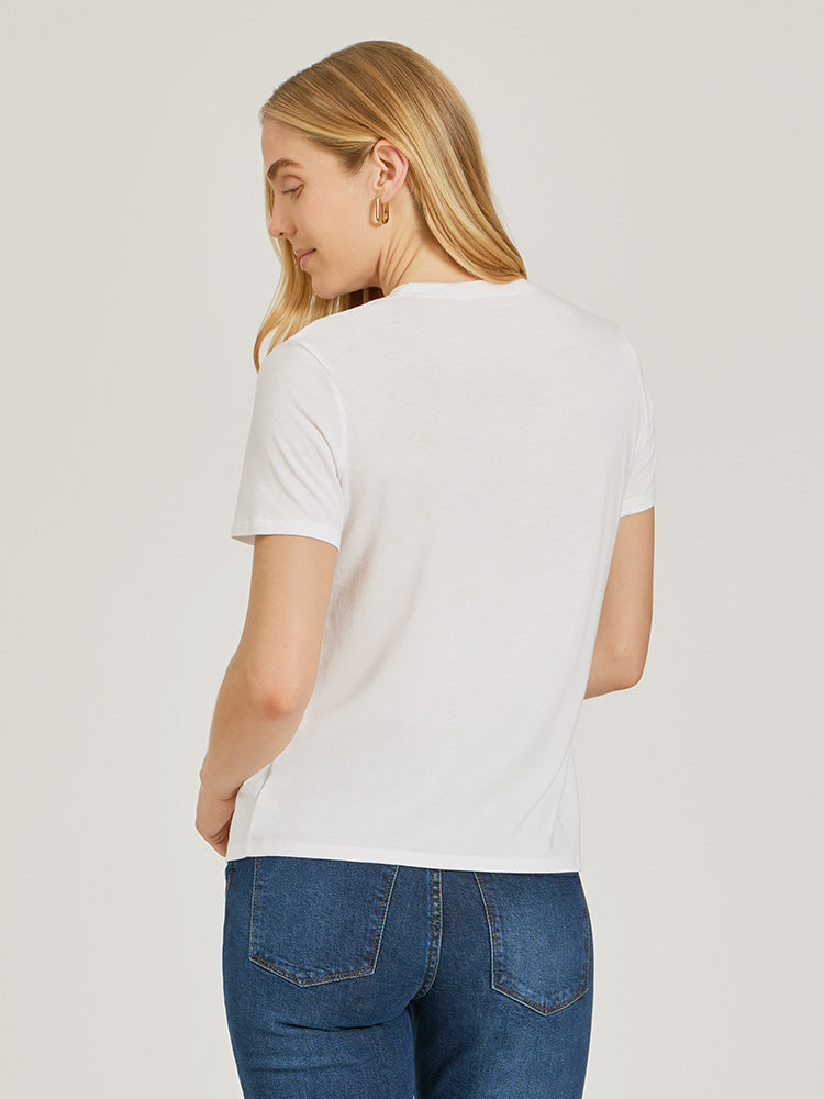 Women wearing Blanco Relaxed Crew Marcy Tee